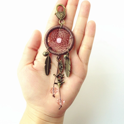 Handgefertigter Traumfänger Schlüsselanhänger Vintage Bronze Feder Geweih Taschenanhänger Für Damen Auto Schlüsselring Boho