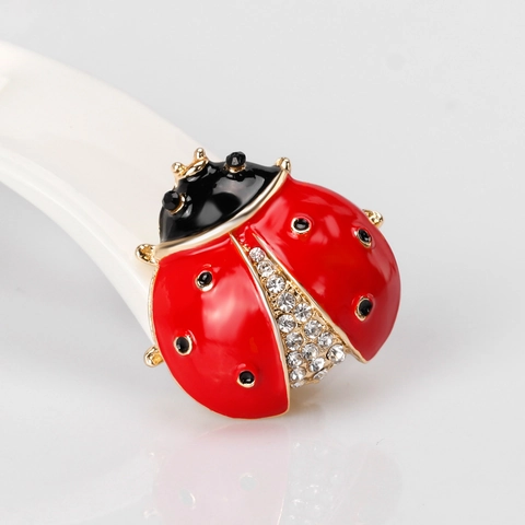 Mode Lieveheersbeestje Broche Speld Legering Strass Email Insect Accessoire Voor Dames Decoratieve Sieraden Cadeau Rood Goud