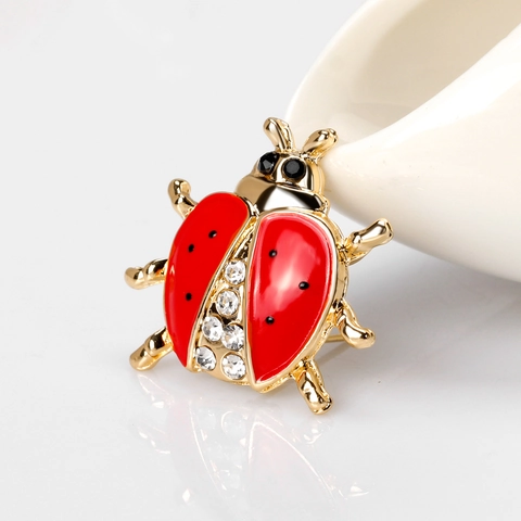 Marienkäfer Brosche Legierung Emaille Strass Tier Mode Schmuck Damen Kleidungszubehör Hochzeit Party Geschenk