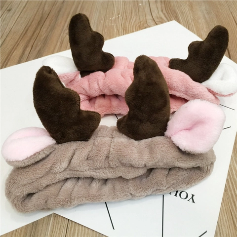 Schattige Pluche Stirnband Met Rendiergewei Voor Dames Zachte Koraalvlies Haarband Voor Gezicht Wassen Kerstmis Haaraccessoires