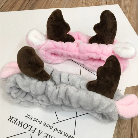 Schattige Pluche Stirnband Met Rendiergewei Voor Dames Zachte Koraalvlies Haarband Voor Gezicht Wassen Kerstmis Haaraccessoires