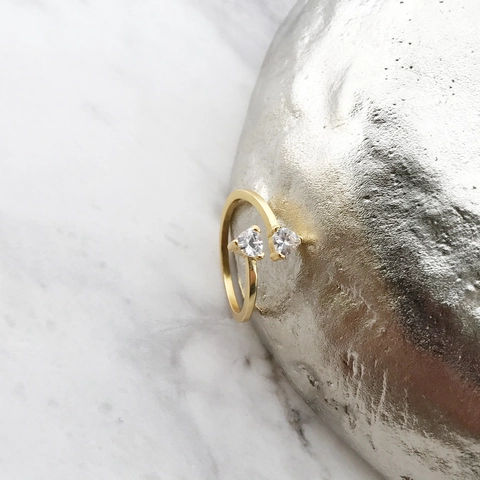 Minimalist 925 Sterling Silver Ring 18K Gold Plated With Triangle Cubic Zirconia Open Adjustable Finger Jewelry For Women