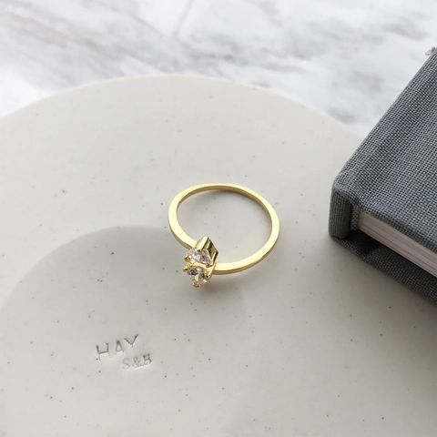 Minimalist 925 Sterling Silver Ring 18K Gold Plated With Triangle Cubic Zirconia Open Adjustable Finger Jewelry For Women