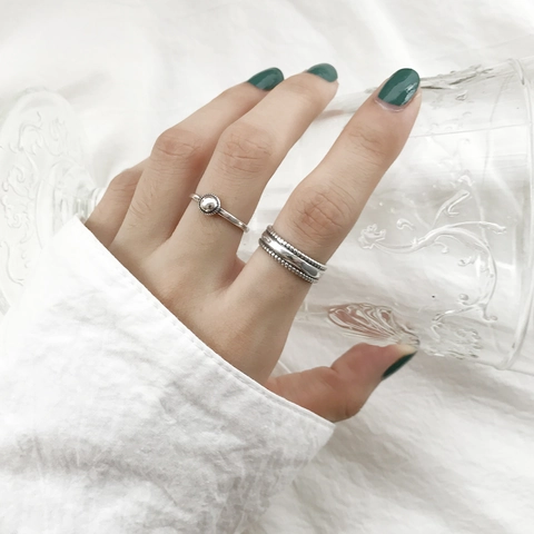 925 Sterling Silber Offener Ring Geometrisch Halbrund Kugelperle Verstellbar Minimalistischer Retro Schmuck