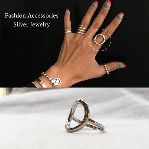 Hollow Geometrischer Kreis Ring 925 Sterlingsilber Verstellbares Band Minimalistisches Schmuckzubehör Für Damen