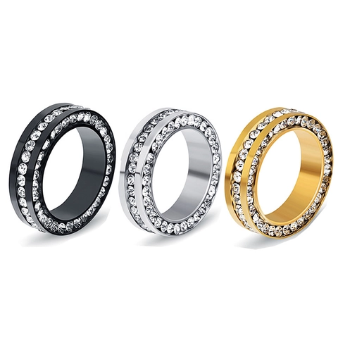 Anillo De Banda De Acero Inoxidable Para Mujeres Y Hombres Con Circonita Cúbica Incrustada Pulido Joyería De Moda Simple