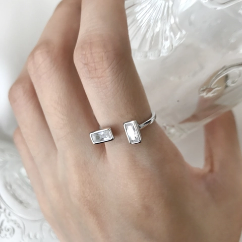 Anello Aperto In Argento Sterling 925 Con Zirconi Cubici Rettangolari Gioielli Geometrici Minimalisti Regolabili Per Donna