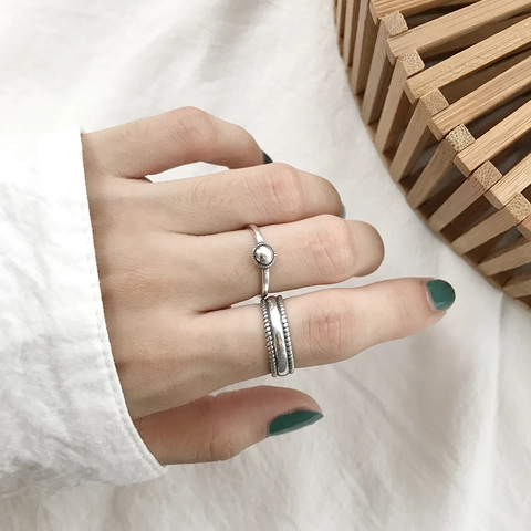 925 Sterling Silber Offener Ring Geometrisch Halbrund Kugelperle Verstellbar Minimalistischer Retro Schmuck