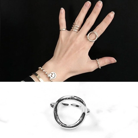 Hollow Geometrischer Kreis Ring 925 Sterlingsilber Verstellbares Band Minimalistisches Schmuckzubehör Für Damen