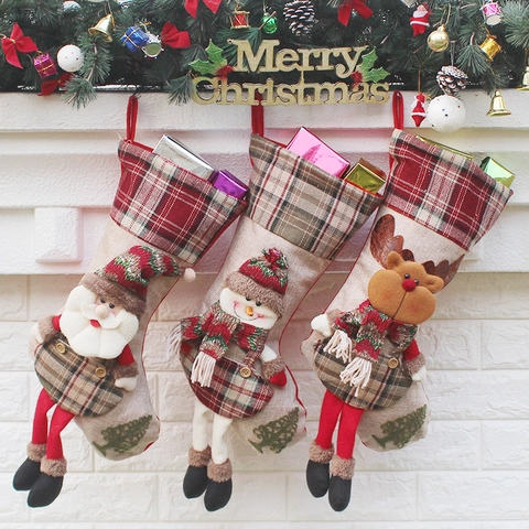 Calze Di Natale Grandi Tessuto Non Tessuto Lino Sacchetto Regalo Caramelle Appeso 3D Babbo Natale Pupazzo Di Neve Renna