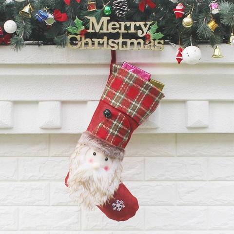 Calcetines De Navidad Grandes 3D Papá Noel Muñeco De Nieve Reno Tela No Tejida Lana Cuadros Bolsas Regalo Decoración