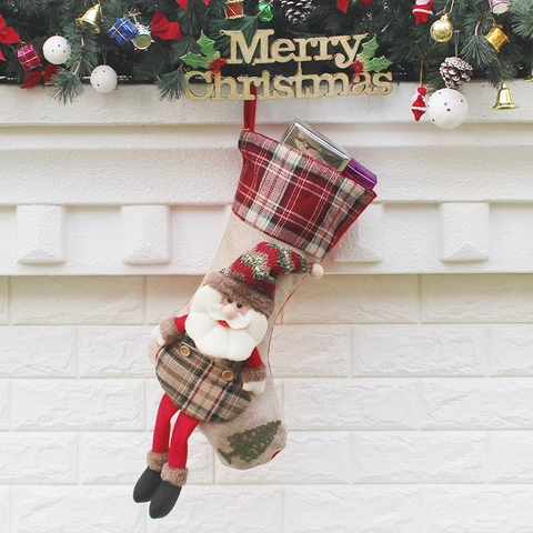 Calze Di Natale Grandi Tessuto Non Tessuto Lino Sacchetto Regalo Caramelle Appeso 3D Babbo Natale Pupazzo Di Neve Renna