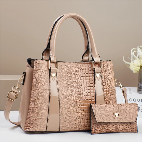 Women Crocodile Pattern PU Leather Handbag And Purse Tote Shoulder Bag Large Capacity Fashionable Street Style Elegant