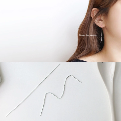 925 Sterling Silber Einfädler Ohrringe Minimalistisch Lange Box Kette Lineare Ohrlinie Schmuck Für Frauen Elegant Schlichter Stil
