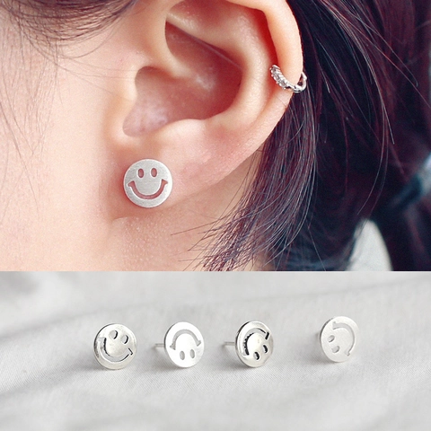 925 Sterling Silber Smiley Ohrstecker Einfach Rund Hohl Koreanischer Stil Minimalistischer Schmuck