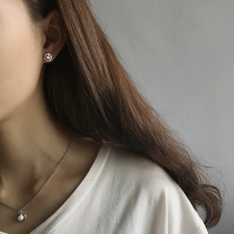 925 Sterling Silber Smiley Ohrstecker Einfach Rund Hohl Koreanischer Stil Minimalistischer Schmuck