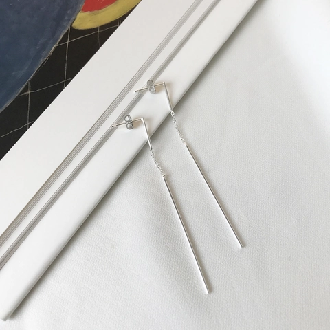 925 Sterling Silber Lange Linien Ohrhänger Minimalistische Lineare Kette Durchzieher Schmuck Für Frauen Einfacher Eleganter Stil