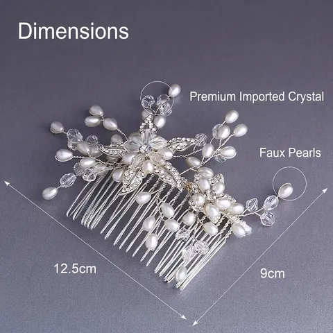 Pettine Per Capelli Da Sposa Elegante Perla Artificial Sintetica Cristallo Strass Floreale Matrimonio Copricapo Argento Accessorio