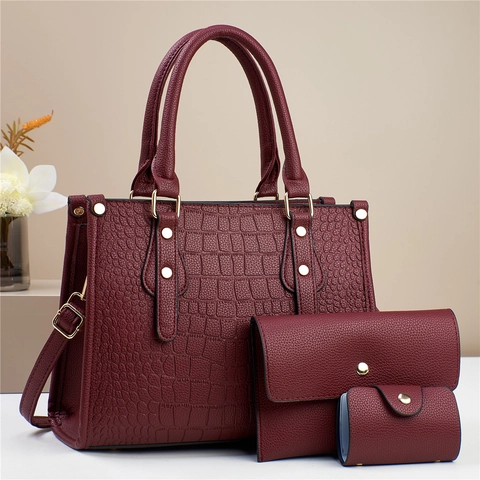 Borsa a Tracolla da Donna in Pelle PU con Motivo Coccodrillo Borsa a Mano con Pochette e Porta Carte Set Elegante Borsa Quotidiana