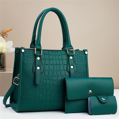 Borsa a Tracolla da Donna in Pelle PU con Motivo Coccodrillo Borsa a Mano con Pochette e Porta Carte Set Elegante Borsa Quotidiana