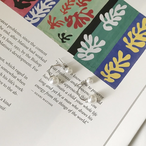 C-Form Doppelperlen-Ohrringe Minimalistisches Bogendesign Mit 925 Sterling Silber Ohrstecker Eleganter Schmuck Für Damen
