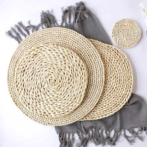 Handmade Woven Corn Husk Place Mat Heat Resistant Table Pad Natural Rustic Dining Coaster Japanese Style