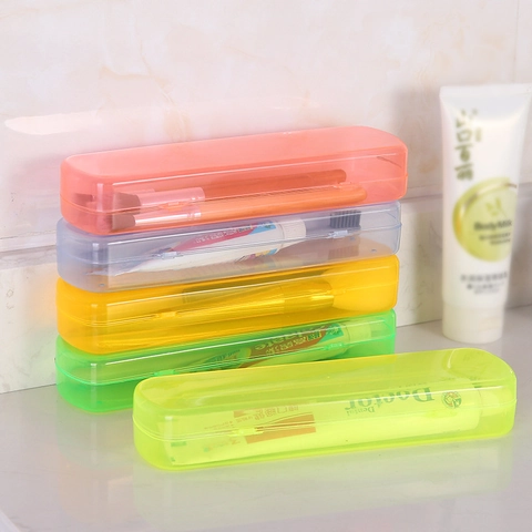 Portable Toothbrush Case PP Plastic Translucent Candy Colors Travel Storage Box Holder Dustproof Flip Lid