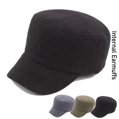 Cadet Cap Herren Damen Winter Warm Fleece Gefüttert Flat Top Hut Mit Ohrenschutz Verstellbare Militär Stil Outdoor Kappe