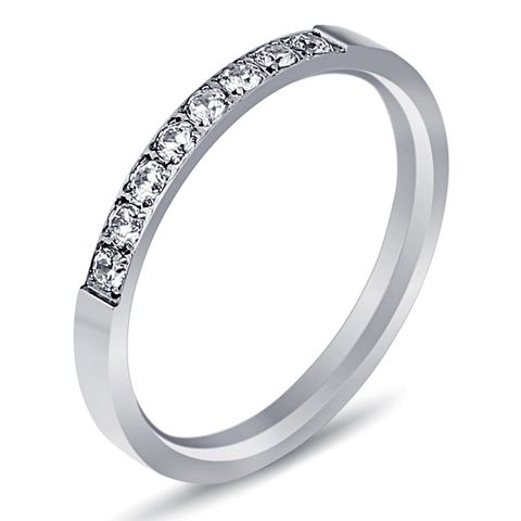 Anillo De Acero Inoxidable Con Circón Una Sola Fila De Diamantes De Imitación Joyería De Moda Para Mujeres