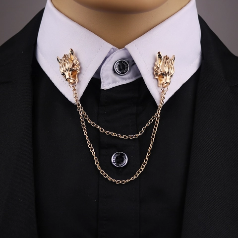 Vintage Legering Wolfskop Broche Met Kwast Ketting Voor Mannen Vrouwen Westerse Dominerende Pak Kraag Pin Mode Sieraden Cadeau