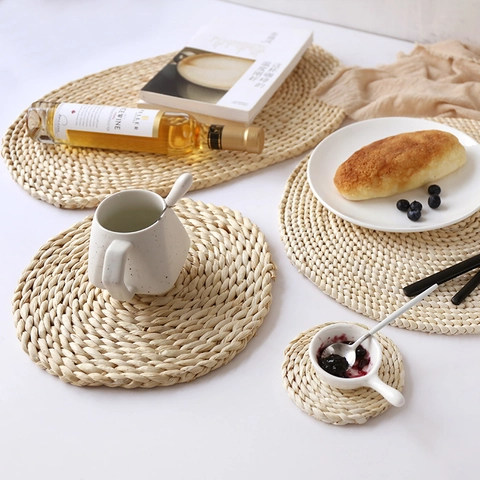Handmade Woven Corn Husk Place Mat Heat Resistant Table Pad Natural Rustic Dining Coaster Japanese Style