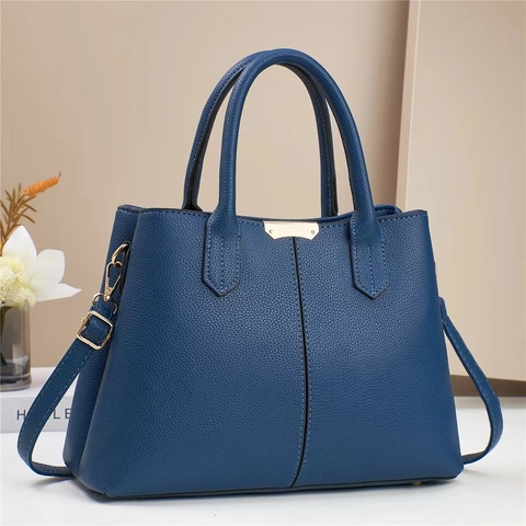 Women Litchi Texture PU Leather Handbag Large Capacity Trapezoid Tote Crossbody Bag With Adjustable Shoulder Strap Chic