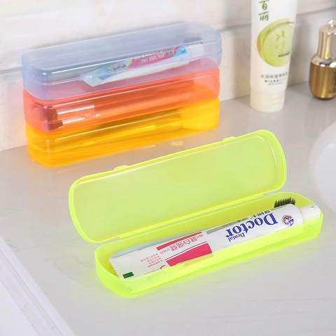 Portable Toothbrush Case PP Plastic Translucent Candy Colors Travel Storage Box Holder Dustproof Flip Lid