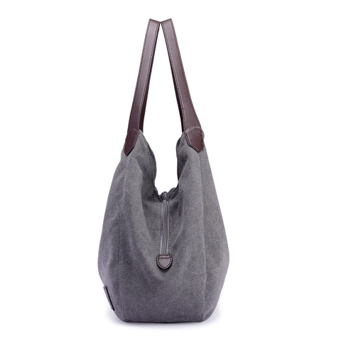 Large Capacity Canvas Shoulder Bag Women Hobo Tote Retro Casual Commuter Multi Compartment Zip Handbag