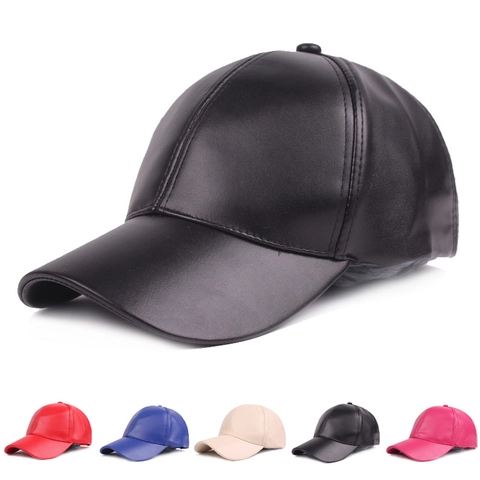 Faux Leather Baseball Cap Plain Solid Color Adjustable Snapback Outdoor Casual Sport Sun Hat Unisex Fashionable