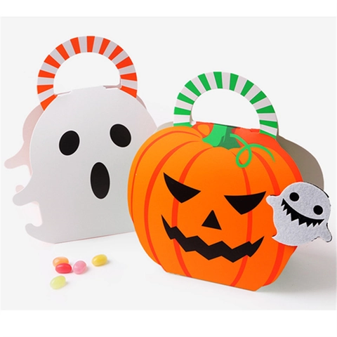 Halloween Candy Box Paper Gift Box Handheld Pumpkin Ghost Shape Party Favors Trick Or Treat Festival Decorations