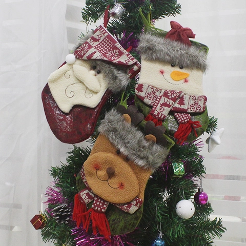 3D Weihnachtsstrümpfe Weihnachtsmann Schneemann Rentier Vliesstoff Hängende Geschenk Süßigkeitentasche Party Deko