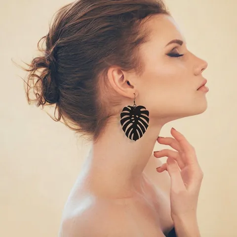 Monstera Blatt Ohrringe Acryl Schwarz Hohl Tropische Pflanze Übergroß Chic Minimalistisch Boho Statement Schmuck Damen