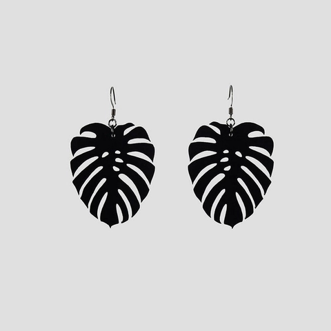 Monstera Blatt Ohrringe Acryl Schwarz Hohl Tropische Pflanze Übergroß Chic Minimalistisch Boho Statement Schmuck Damen