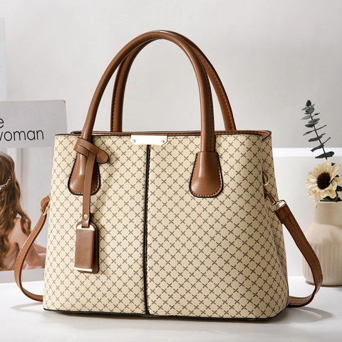 Borsa Donna Pelle PU Scacchi Traliccio Grande Capacità Borsa Spalla Tote Tracolla Rimovibile Hardware Dorato Vintage