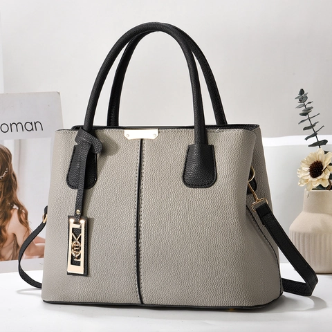 Dames PU Leer Handtas Met Litchi Korrel Grote Capaciteit Schoudertas Met Afneembare Riem Gouden Hardware