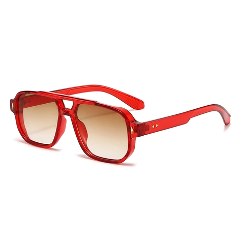 Retro Vierkante Zonnebril Heren Dames Dubbele Brug Piloot UV400 PC Frame Metalen Klinknagels Mode Zakelijk Bril