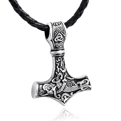 Collana Con Pendente Martello Di Thor Vichingo Mjolnir Acciaio Inossidabile Nodo Celtico Motivo Drago Nordico Gioielli Punk Uomo