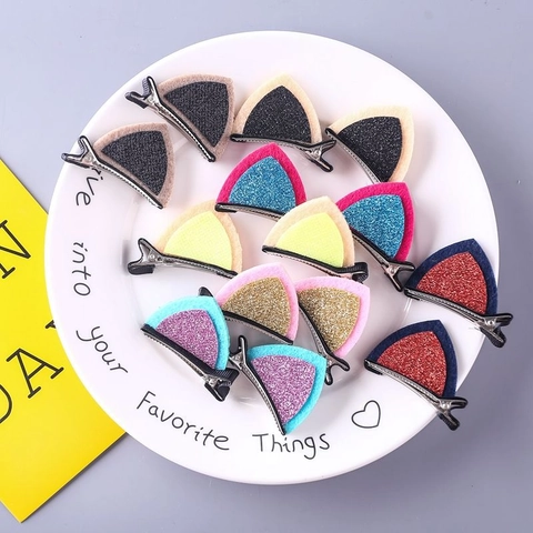 Cat Ear Hair Clips Glitter Sequin Felt Fabric Duckbill Clip Cute Korean Style For Kids Girls Hair Accessories