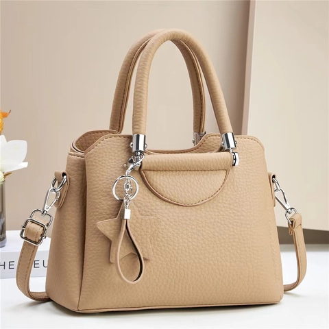 Women Litchi Grain PU Leather Handbag Fashion Macaron Color Shoulder Crossbody Bag With Star Charm Large Capacity Tote