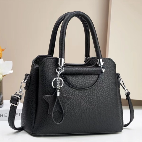 Women Litchi Grain PU Leather Handbag Fashion Macaron Color Shoulder Crossbody Bag With Star Charm Large Capacity Tote