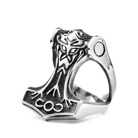 Anillo Martillo De Thor Mjolnir Vikingo Runas Nórdicas Acero Inoxidable Vintage Joyería Gótica Para Hombres