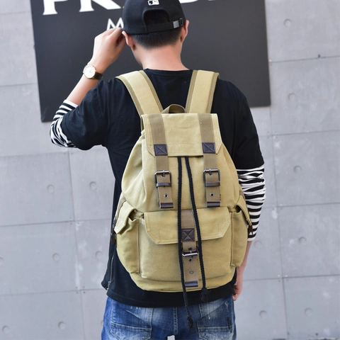Vintage Canvas Backpack Large Capacity Retro Casual Travel Bag Multipurpose Streetwear Rucksack With Faux Leather Straps