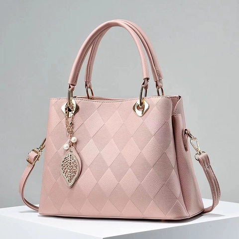 Borsa A Mano Trapuntata In Pelle PU Donna Elegante Borsa A Tracolla Con Ciondolo Foglia E Perla Artificial Di Tendenza Versatile