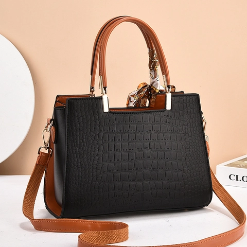 Borsa A Mano In Pelle PU Con Motivo A Coccodrillo Donna Borsa A Spalla Tracolla Con Sciarpa Elegante Retro Borsa Versatile